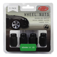 Genuine SAAS Wheel Nuts Acorn Taper 12 X 1.50 Black 35mm 5pk