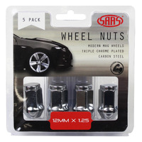 Genuine SAAS Wheel Nuts Flat Head Bulge 12 X 1.25 Chrome 35mm 5pk