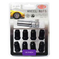 Genuine SAAS Wheel Nuts S/D 6 Spline 1/2 Inc Key Black 10pk