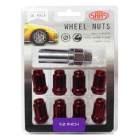 Genuine SAAS Wheel Nuts S/D 6 Spline 1/2 Inc Key Red 10pk