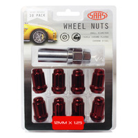 Genuine SAAS Wheel Nuts S/D 6 Spline 12 X 1.25 Inc Key Red 10pk