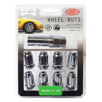 Genuine SAAS Wheel Nuts S/D 6 Spline 12 X 1.50 Inc Key Chrome 10pk