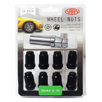 Genuine SAAS Wheel Nuts S/D 6 Spline 12 X 1.50 Inc Key Black 10pk