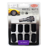 Genuine SAAS Wheel Nuts S/D Int Hex 1/2 Inc Key Black 10pk