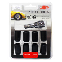 Genuine SAAS Wheel Nuts S/D Int Hex 12 X 1.25 Inc Key Black 10pk