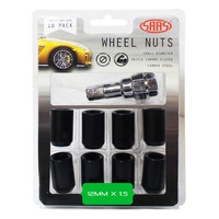 Genuine SAAS Wheel Nuts S/D Int Hex 12 X 1.50 Inc Key Black 10pk