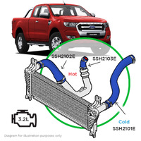 SAAS Silicone Intercooler 3 Pipe and Clamp Kit for Ranger/BT50 2011-22 3.2L Blue