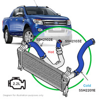 SAAS Silicone Intercooler 3 Pipe and Clamp Kit for Ranger/BT50 2.2L Blue