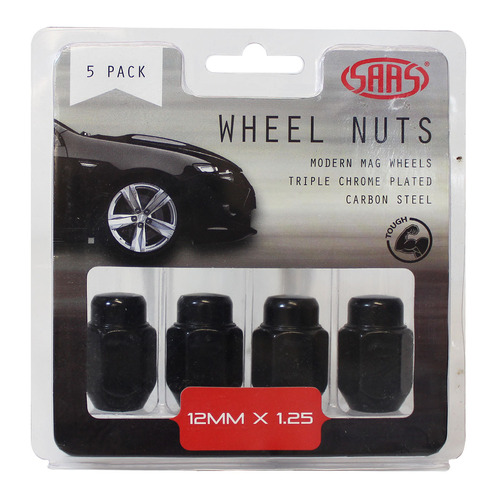 Genuine SAAS Wheel Nuts Acorn Taper 12 X 1.25 Black 35mm 5pk