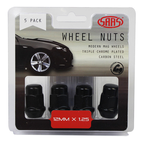 Genuine SAAS Wheel Nuts Acorn Bulge 12 X 1.25 Black 35mm 5pk