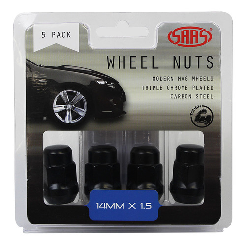 Genuine SAAS Wheel Nuts Acorn Bulge 14 X 1.50 Black 35mm 5pk