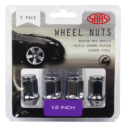 Genuine SAAS Wheel Nuts Flat Head Bulge 1/2 Chrome 35mm 5pk