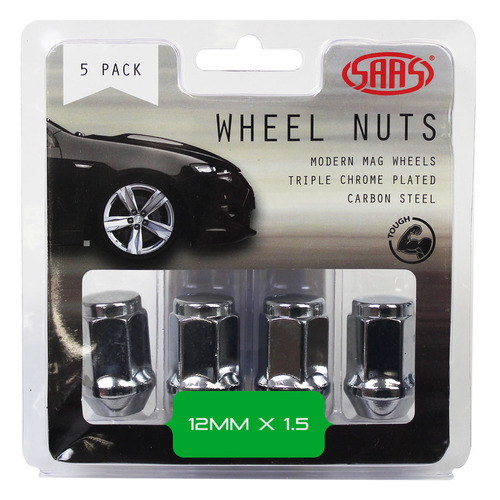 Genuine SAAS Wheel Nuts Flat Head Bulge 12 X 1.50 Chrome 35mm 5pk