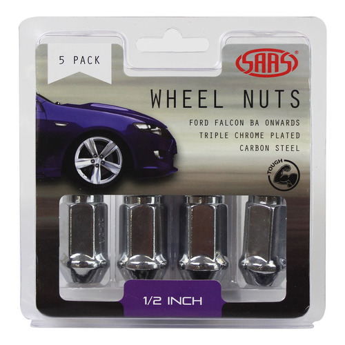 Genuine SAAS Wheel Nuts Flat Head Bulge 1/2 Chrome 40mm 5pk