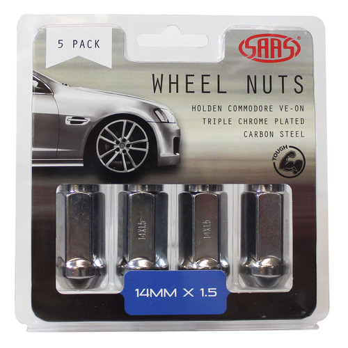 Genuine SAAS Wheel Nuts Flat Head Bulge 14x 1.5 Chrome 45mm 5pk