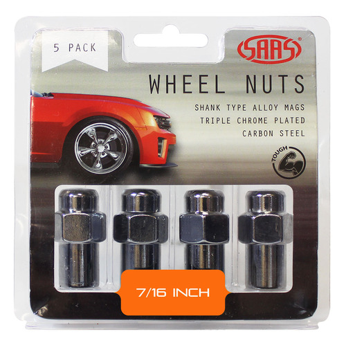 Genuine SAAS Wheel Nuts Mag 7/16 Chrome 43mm 5pk