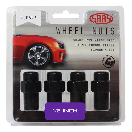 Genuine SAAS Wheel Nuts Mag 1/2 Black 43mm 5pk