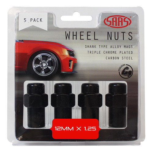 Genuine SAAS Wheel Nuts Mag 12 X 1.25 Black 43mm 5pk