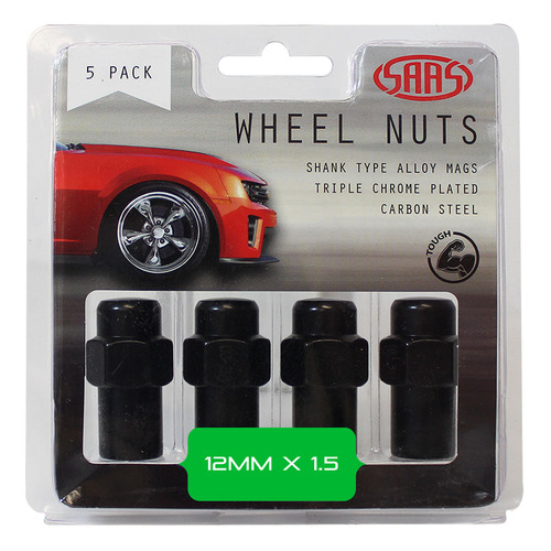 Genuine SAAS Wheel Nuts Mag 12 X 1.50 Black 43mm 5pk