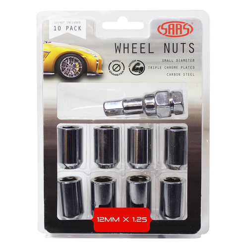 Genuine SAAS Wheel Nuts S/D Int Hex 12 X 1.25 Inc Key Chrome 10pk