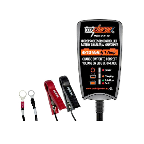 OzCharge 6/12 Volt 1 Amp Battery Charger Trickle Maintainer for Harley Davidson