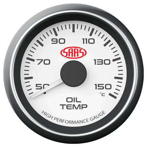 Genuine SAAS Performance Engine Oil Temp 52mm Analog Gauge White Face 4 Colour Lighting