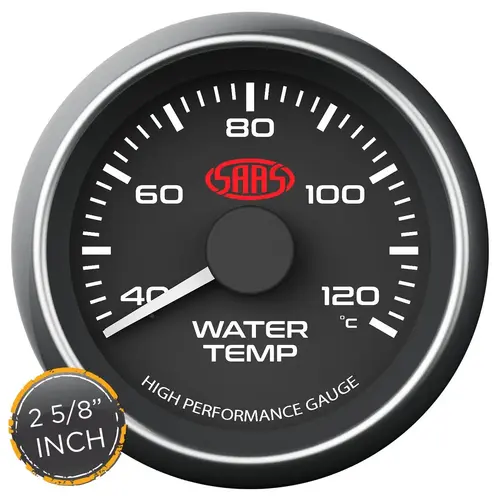 Genuine SAAS SG-WT258B Performance Water Temp 67mm 2/ 5/8" 40>120 Deg Analog Gauge Black