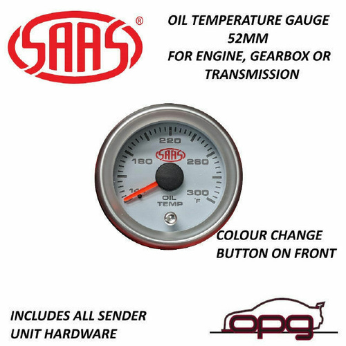 Genuine SAAS SG-OT52W Performance Transmission Oil Temp 52mm Analog Gauge White Face