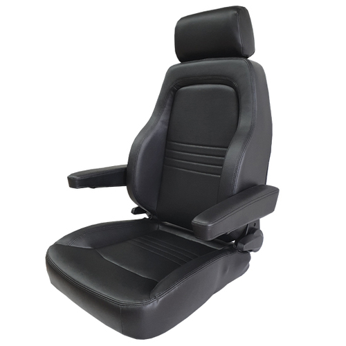 Autotecnica Heated Sports Comfort Adventurer Armrest Bucket Seat Black PU Leather "Captains" Chair (1) Seat - "S4" SP4X4S4LBK