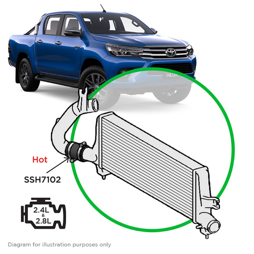 Genuine SAAS SSH1102 Silicone Intercooler Pipe Hot Side - For Toyota Hilux / Fortuner 2.4L 2.8L 1GD-2GD 2015 > (Refer Item Description For Models)