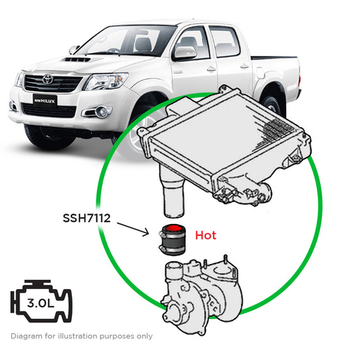 Genuine SAAS SSH1112 Silicone Intercooler Pipe Hot Side - For Toyota Hilux 3.0L 1KD-FTV 2005-2015